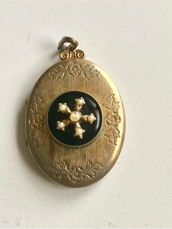 Jewelry - Gold-Tone Black Enamel Floral Cross Locket Pendant